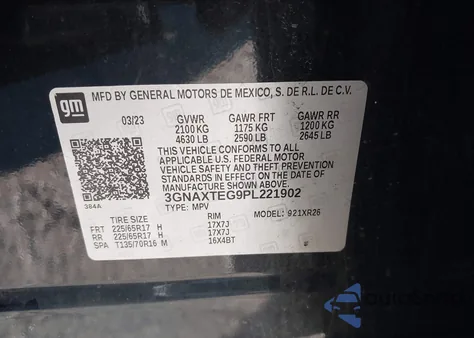 2023 Chevrolet Equinox Awd 2Fl from USA, damaged, VIN 3GNAXTEG9PL221902